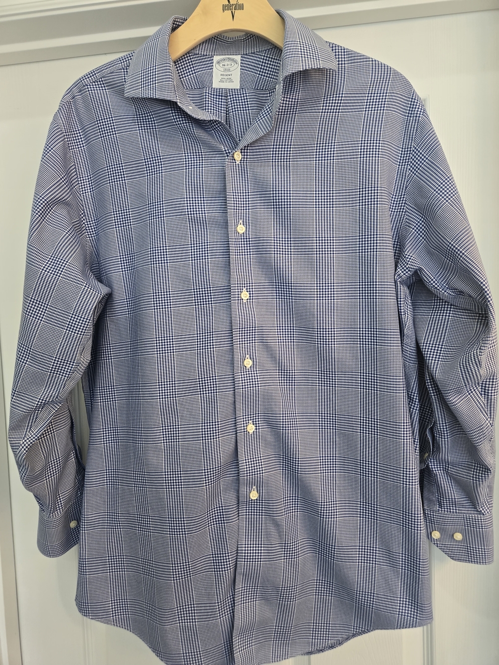 Brooks Brothers Blue Checked Gingham Dress Shirt Tailored Old Money